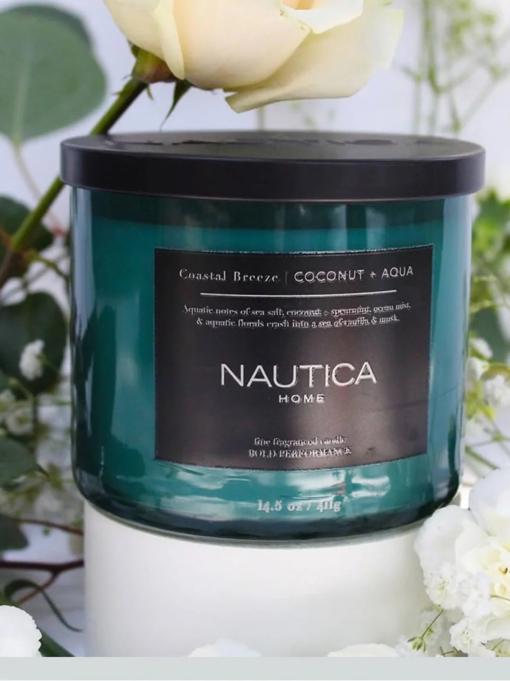 Nautica Coastal Breeze Coconut & Aqua  14.5 oz 3-wick soy wax blend candle new